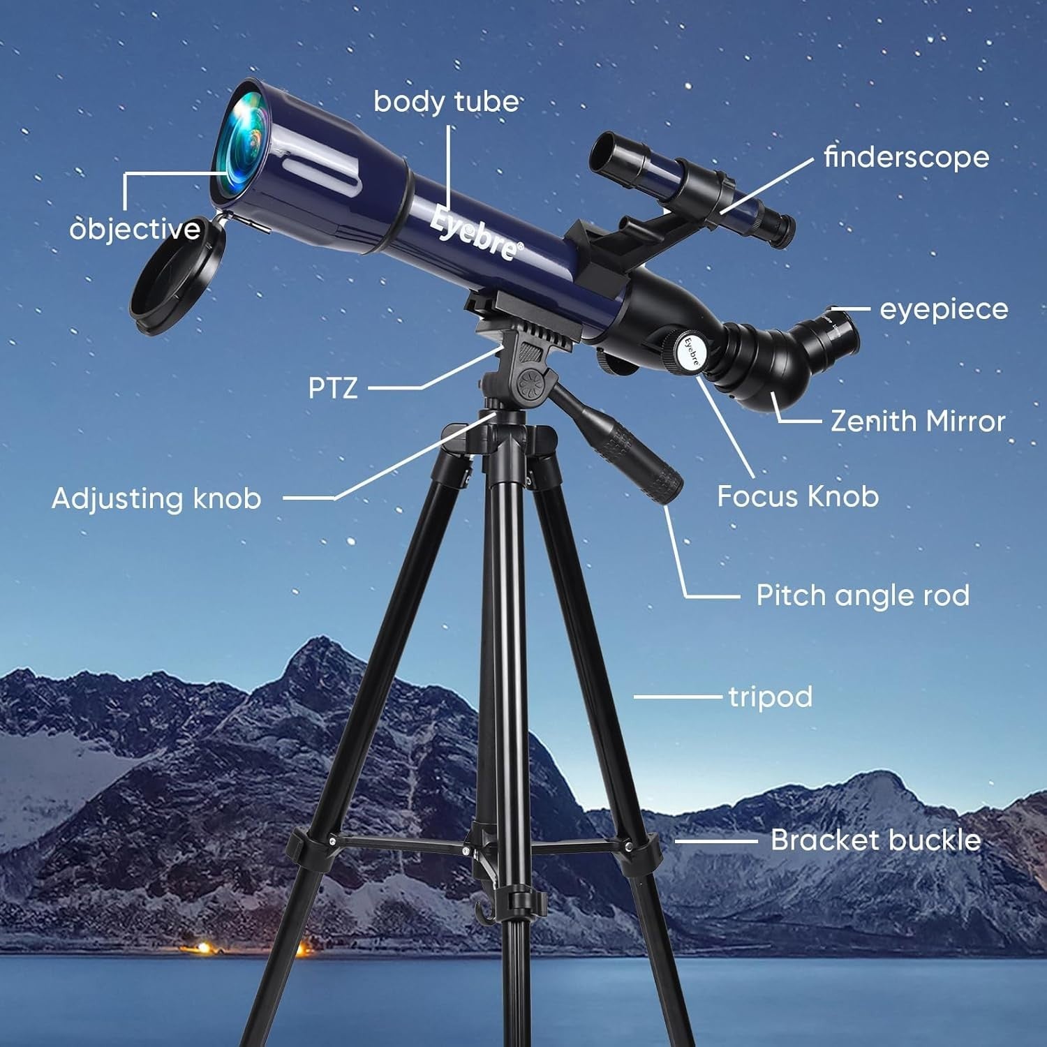 Kids Telescope 50mm 200X High Power Portable Refractor Tripod Blue