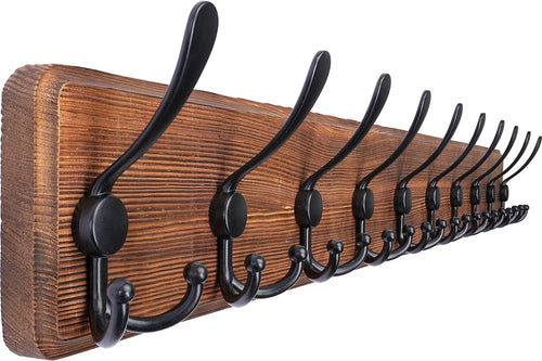 Rustic Wooden Wall Mounted Coat Rack 38" | Heavy Duty 10 Hook Farmhouse Organize