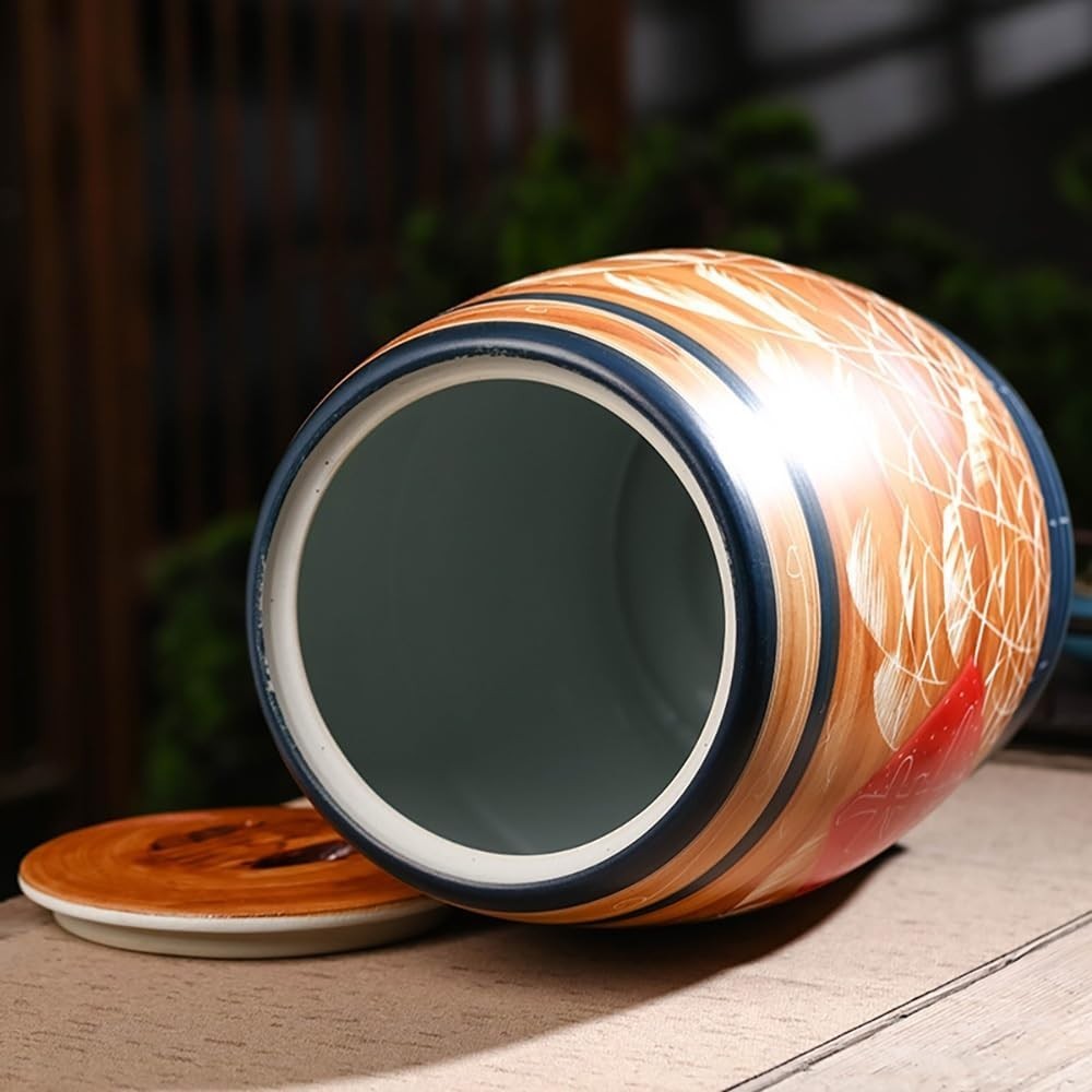 10KG Ceramic Rice Storage Jar Sealed Porcelain Grain Container Lid