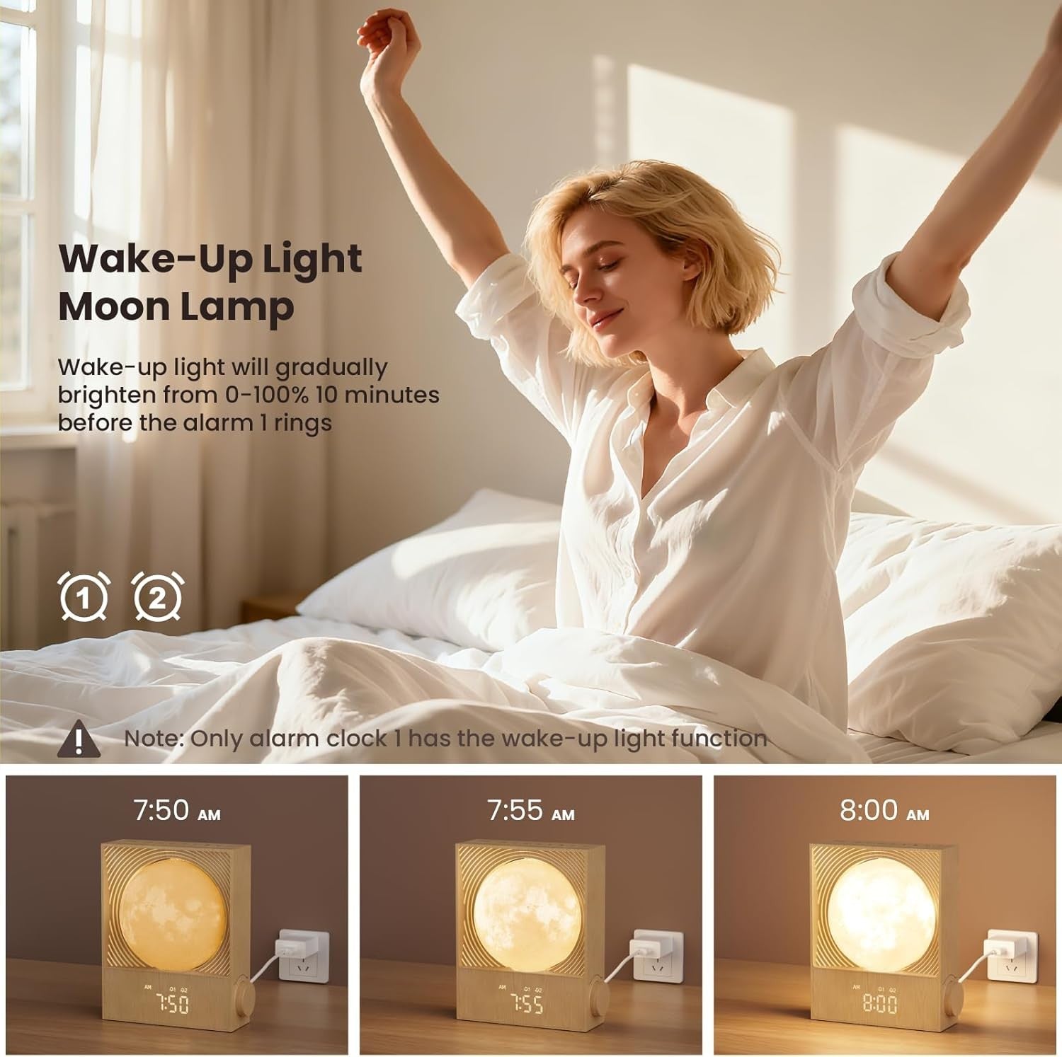 Sunrise Alarm Clock Moon Light Gentle Wake Up Night Lamp Heavy Sleepers