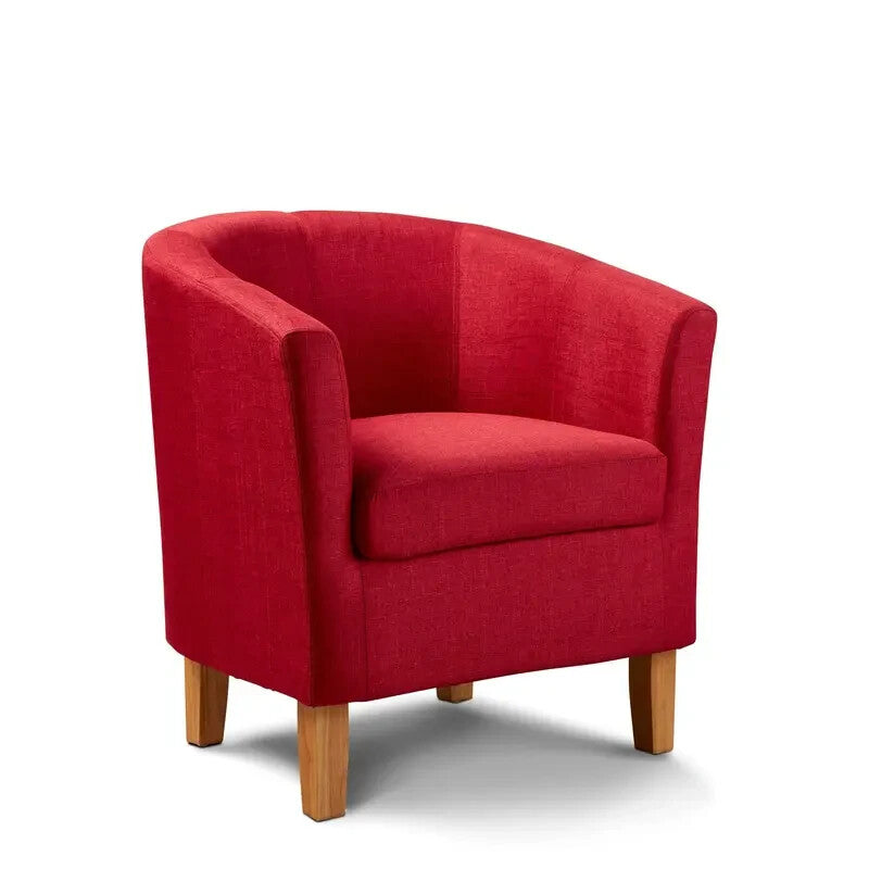 Red Fabric Tub Chair Armchair with Wood Legs Modern Living Room Accent