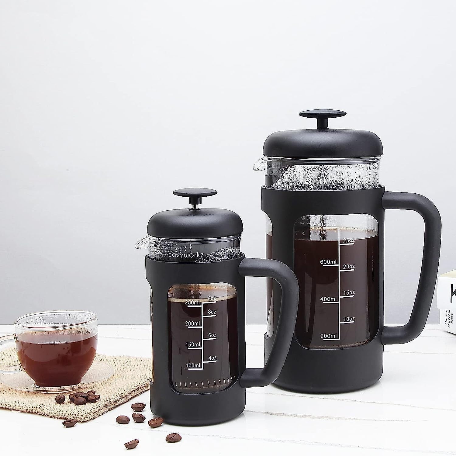French Press Coffee Maker 1000ml Borosilicate Glass Heat-Resistant Soft-Grip