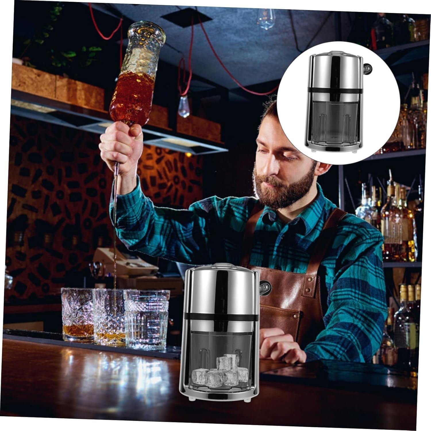 Manual Ice Crusher Hand Crank Stainless Steel Shaved Ice Maker Home Bar