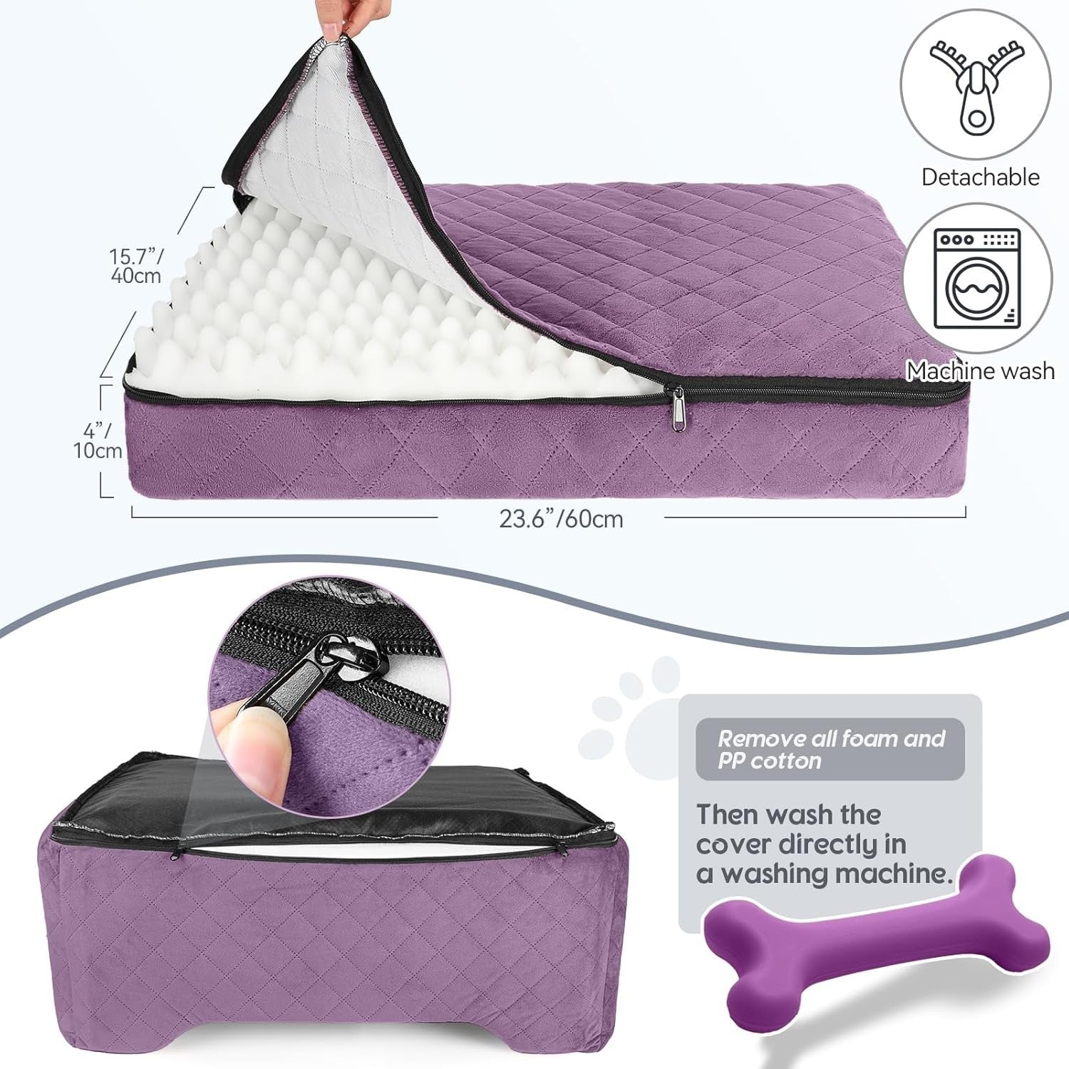 Purple Dog Booster Car Seat Memory Foam Travel Bed Washable 50lb