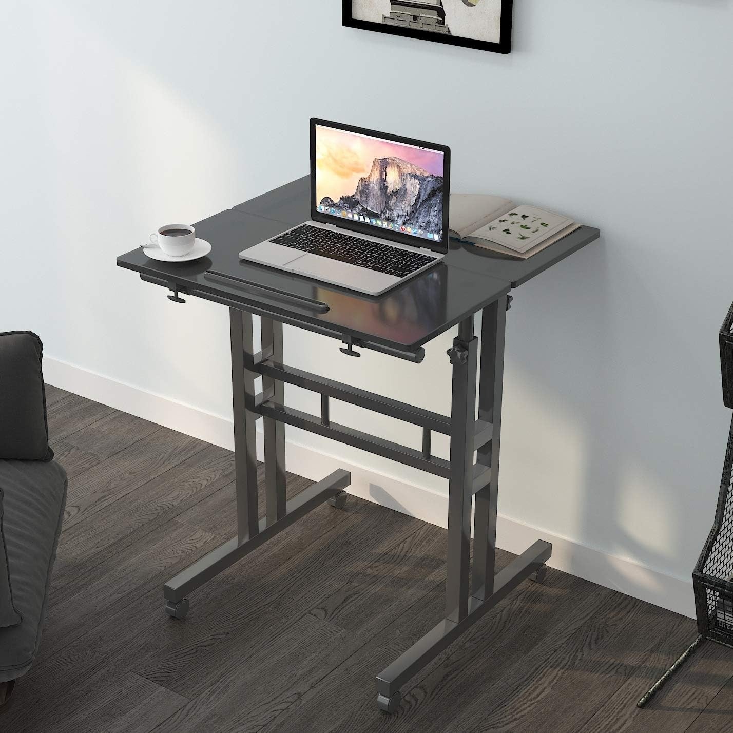 Adjustable Standing Desk Sit Stand Workstation Rolling Laptop Table 60x30cm