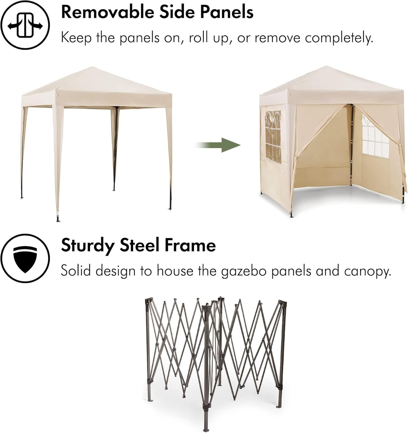 2x2M Ivory Pop Up Gazebo With Removable Sides Waterproof Garden Party Tent