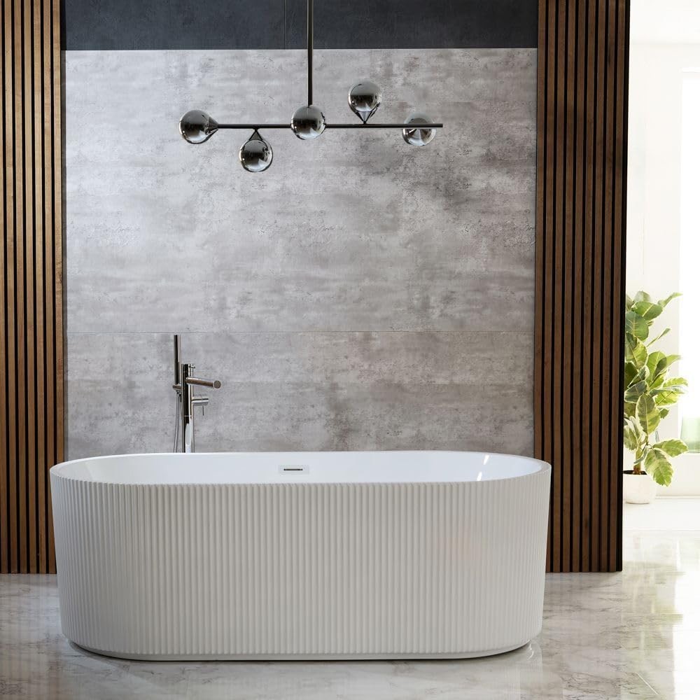 White Double Ended Freestanding Fluted Bath 1700x800mm White Overflow