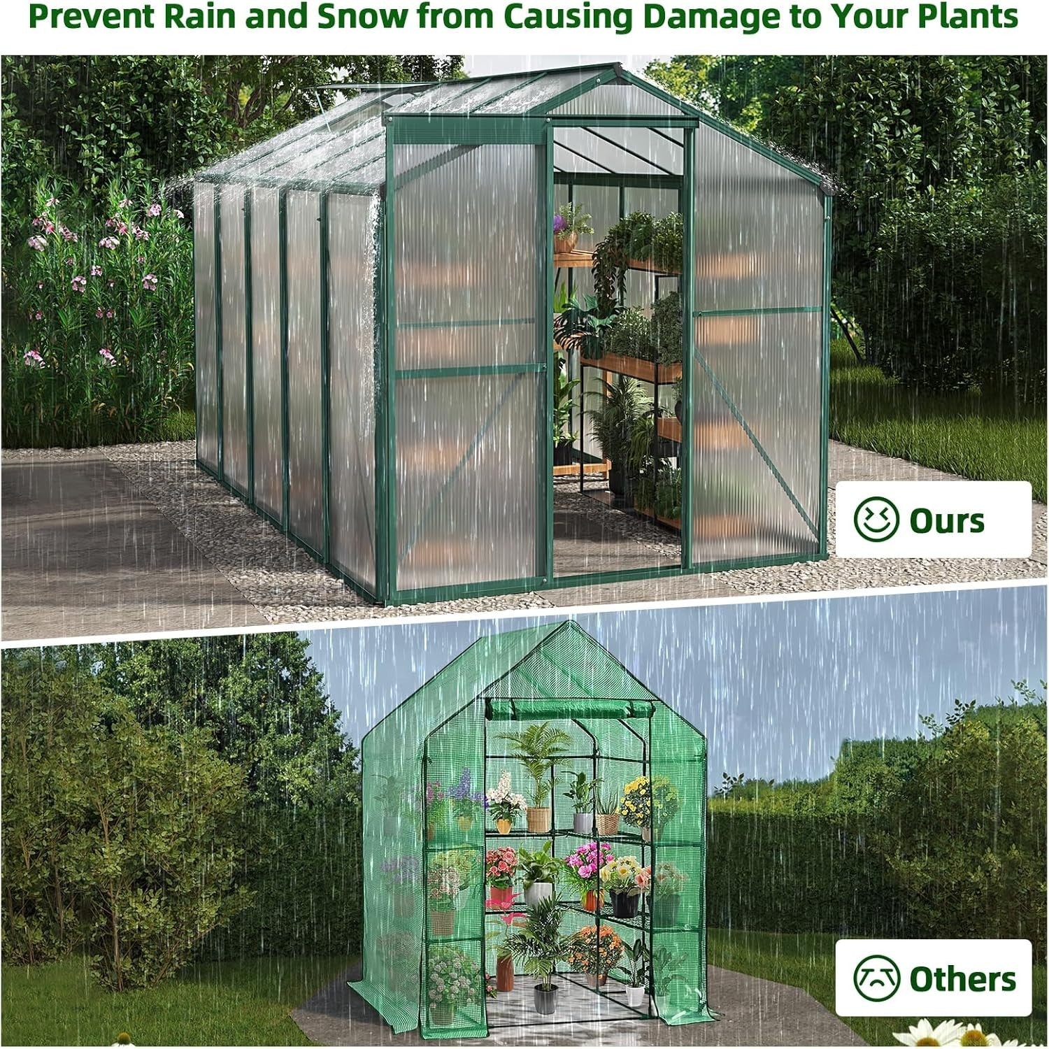 10x6ft Polycarbonate Greenhouse | Heavy-Duty Aluminium Frame | Sliding Door