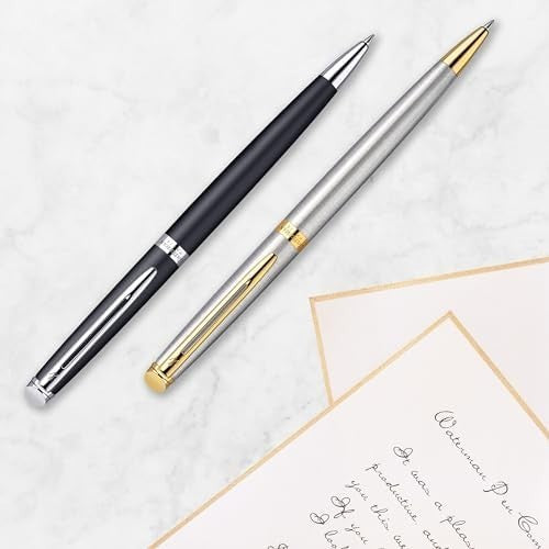 Luxury Ballpoint Pen – Matte Black Satin, 23K Gold Trim, Medium Blue Ink