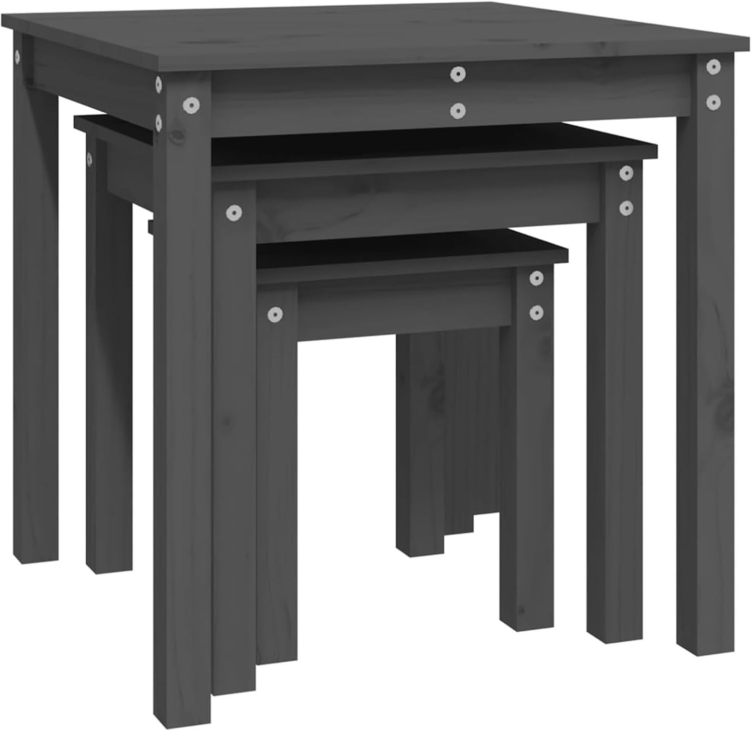 Grey Pine Wood Nesting Side End Tables Set of 2 Storage Living Room Furniture