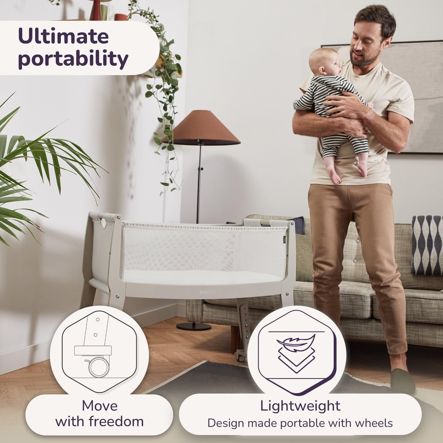 Next to Me Baby Crib Bedside Cot w/ Mattress Wheels 6 Height Adjustable Oslo