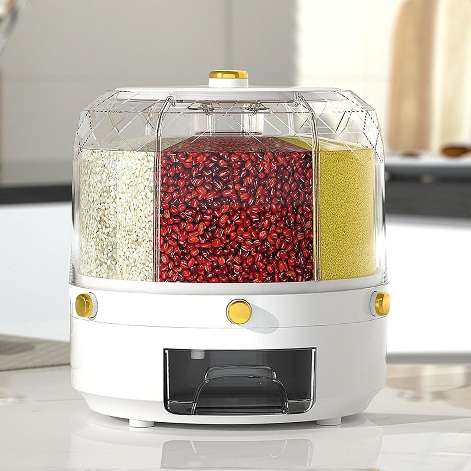 6 Grid Rotating Grain Dispenser Round Rice Cereal Storage Container