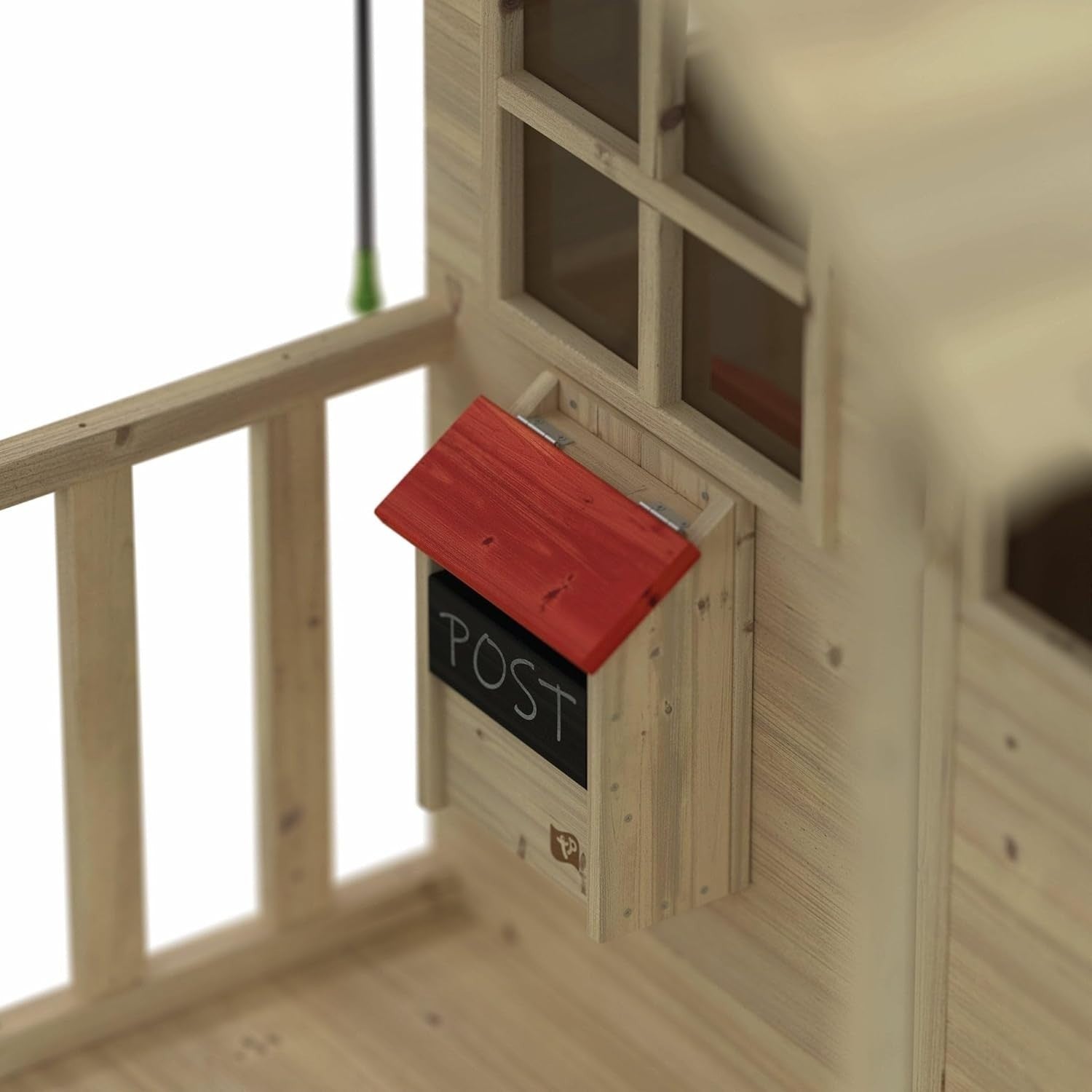 Wooden Kids Playhouse Cottage Outdoor w Bell Postbox Fence Garden