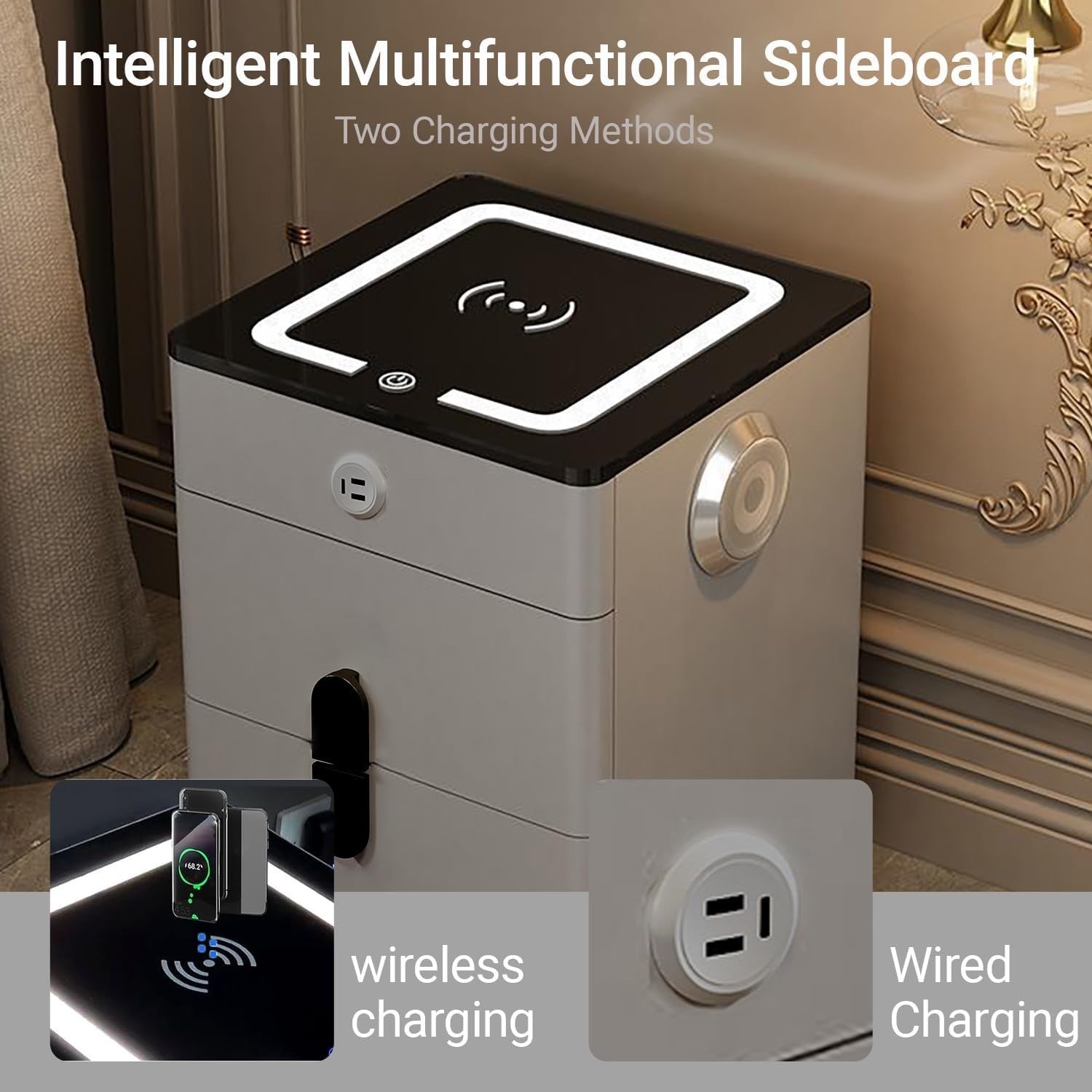 Makeup Vanity Set w/LED Touch Mirror & Bluetooth Speaker USB Charger Grey