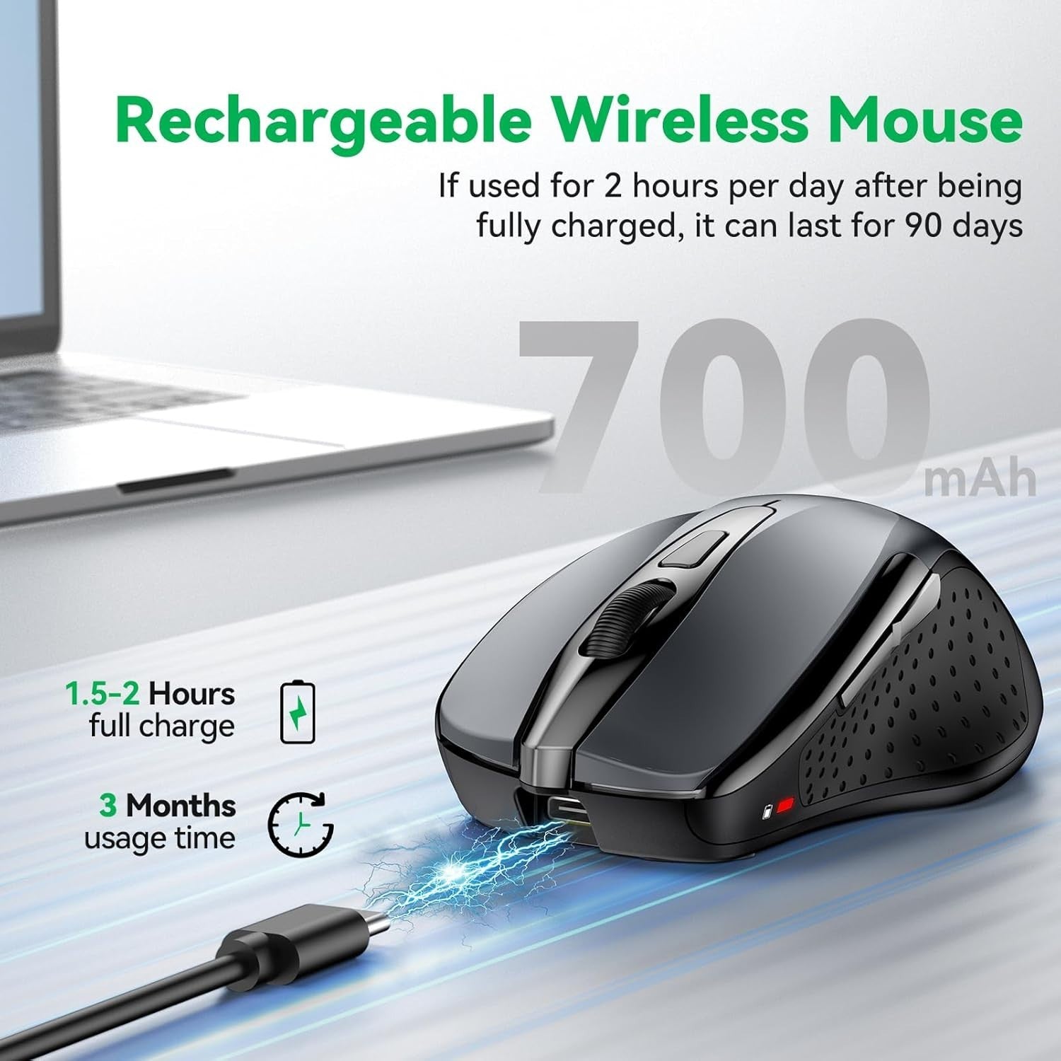 Rechargeable Bluetooth Wireless Mouse Silent 4800 DPI Ergonomic Laptop PC
