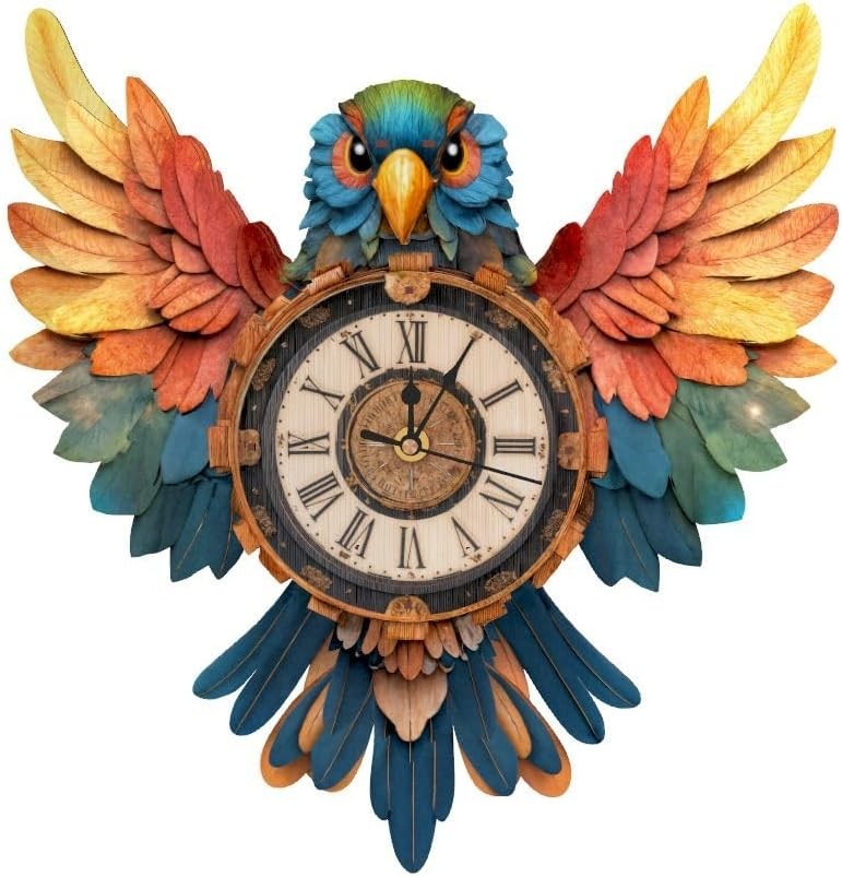 3D Wooden Parrot Clock Puzzle with Pendulum & Chime - DIY Home Decor