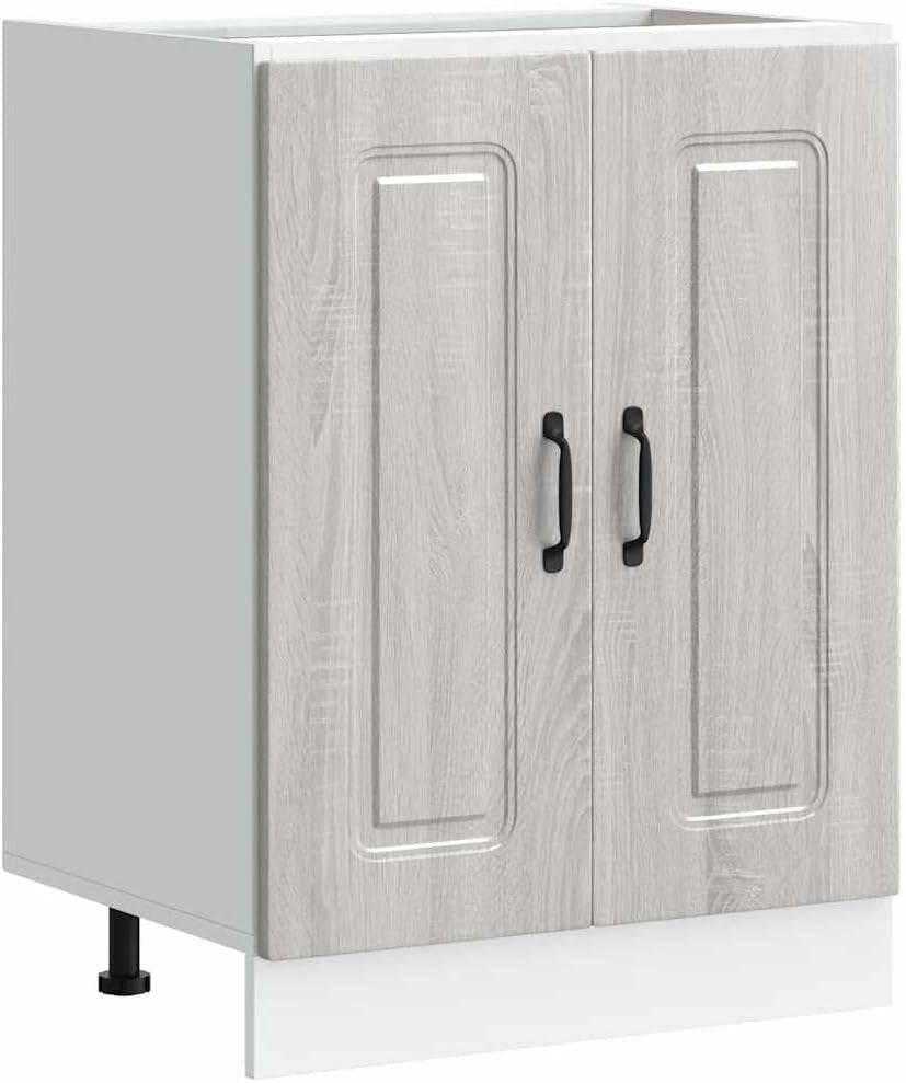 Grey Oak Bathroom Vanity Cabinet 60cm Under Sink Storage Unit with Double Doors