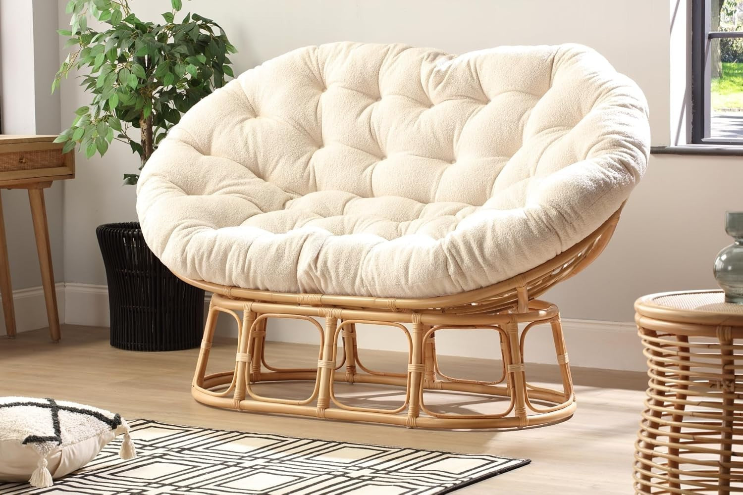 Luxury Double Papasan Rattan Loveseat Indoor Adjustable Lounge Chair Cushion