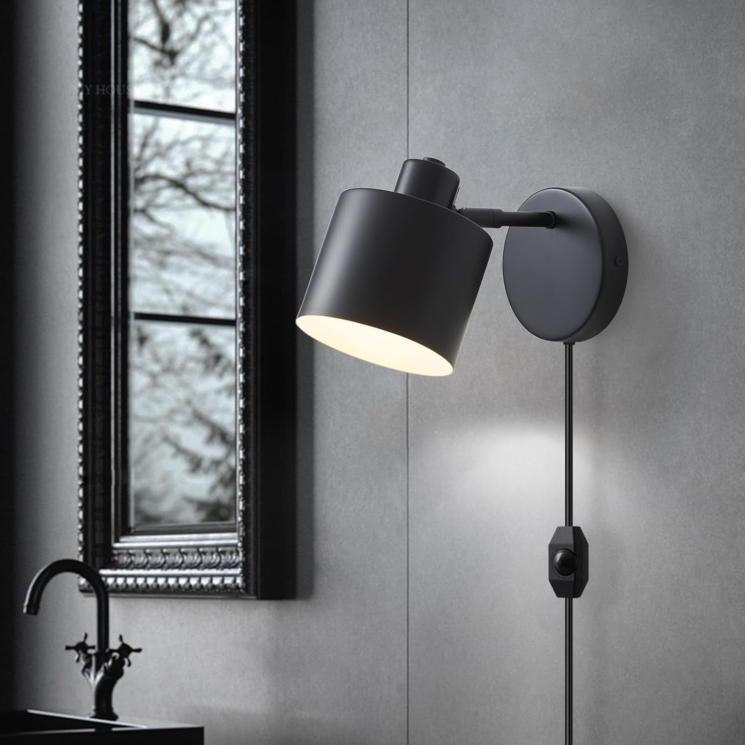 Dimmable 360° Rotatable Wall Lamp, Plug-In LED Sconce Light for Bedroom
