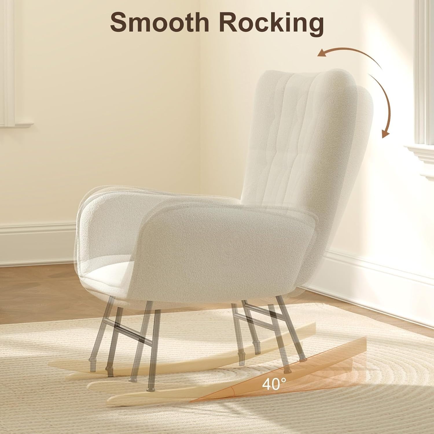 Teddy Fleece Rocking Chair High Back Armchair for Nursery Lounge Bedroom