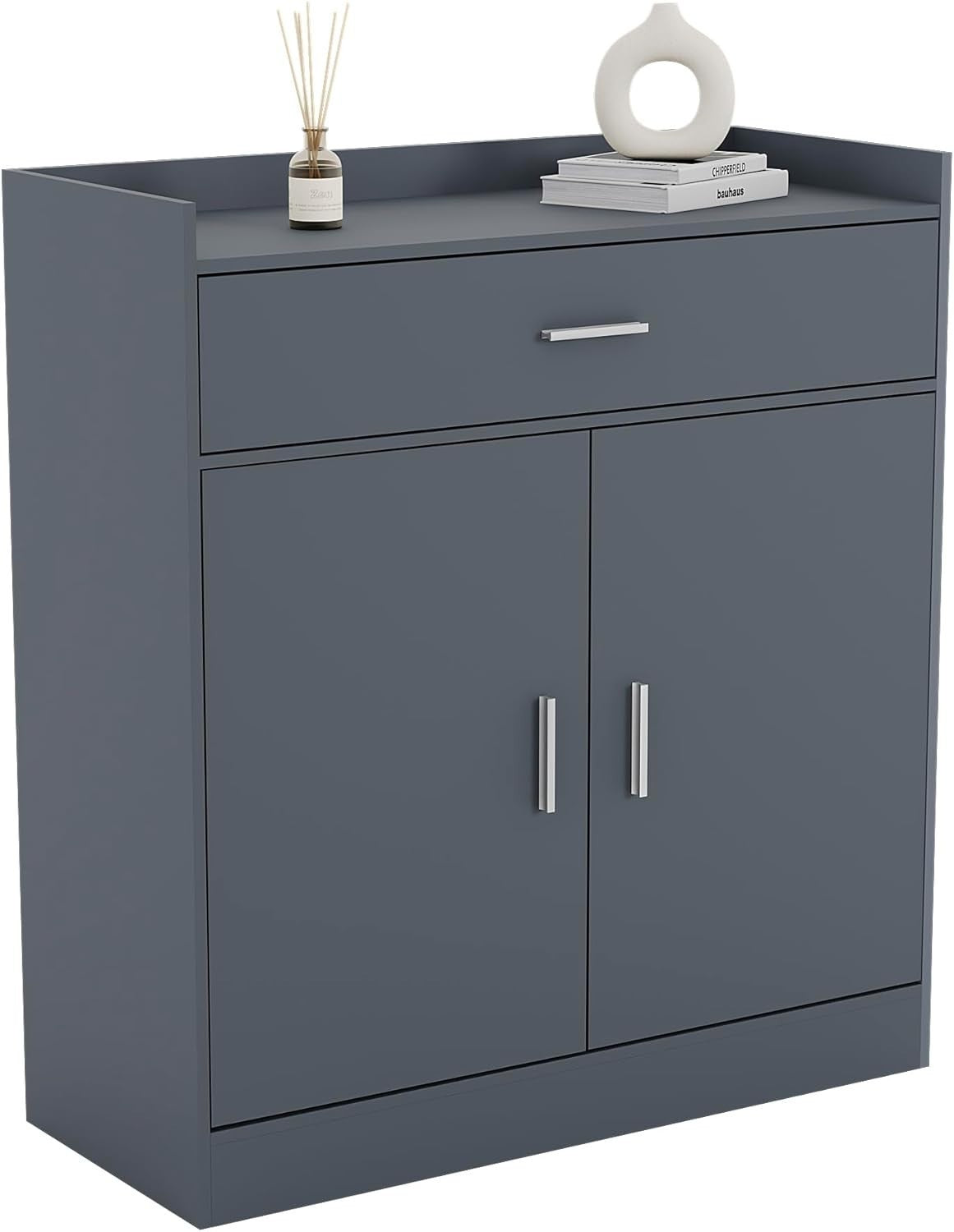 Modern Grey Shoe Cabinet with Drawer Hallway Cupboard 82x34x90cm
