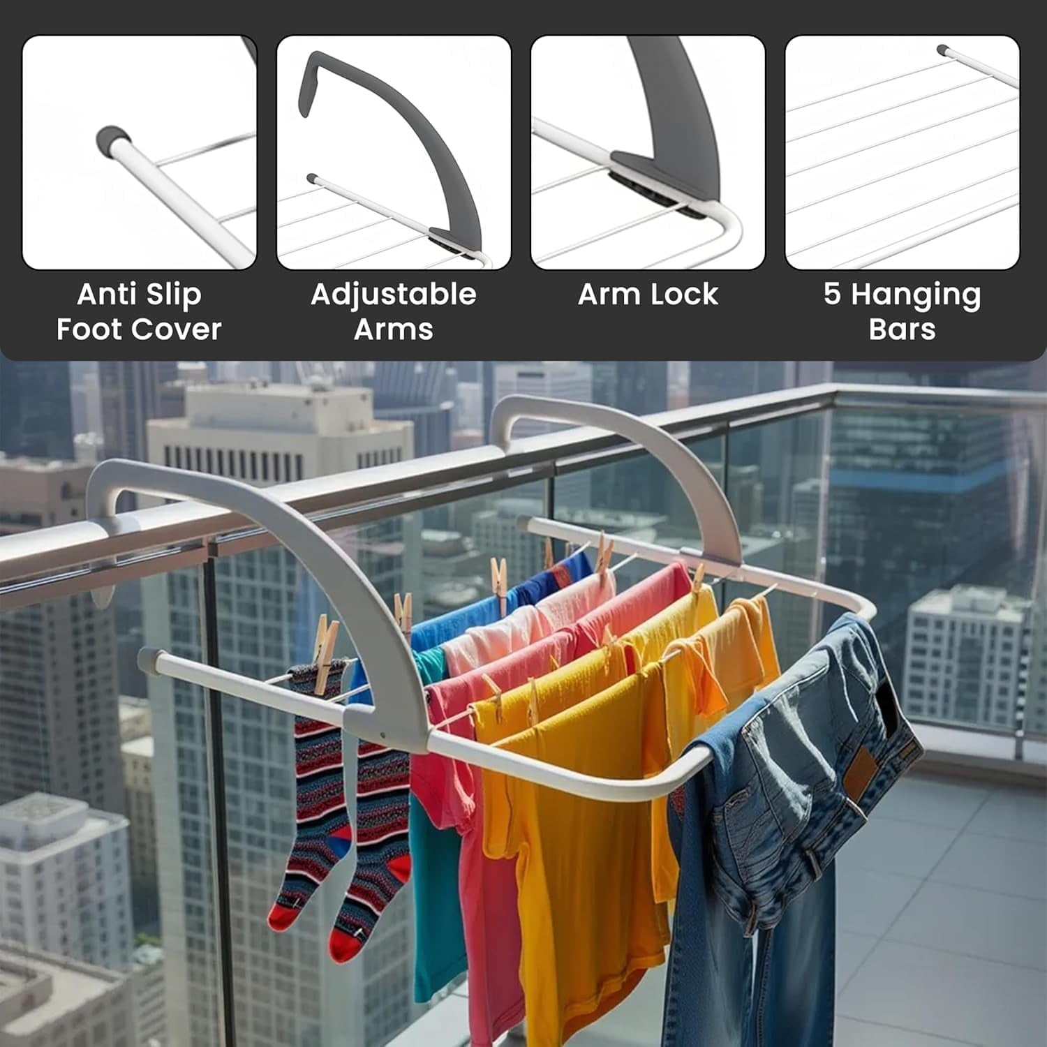 3 Tier Folding Clothes Airer with Radiator Wings Indoor Outdoor Drying Rack