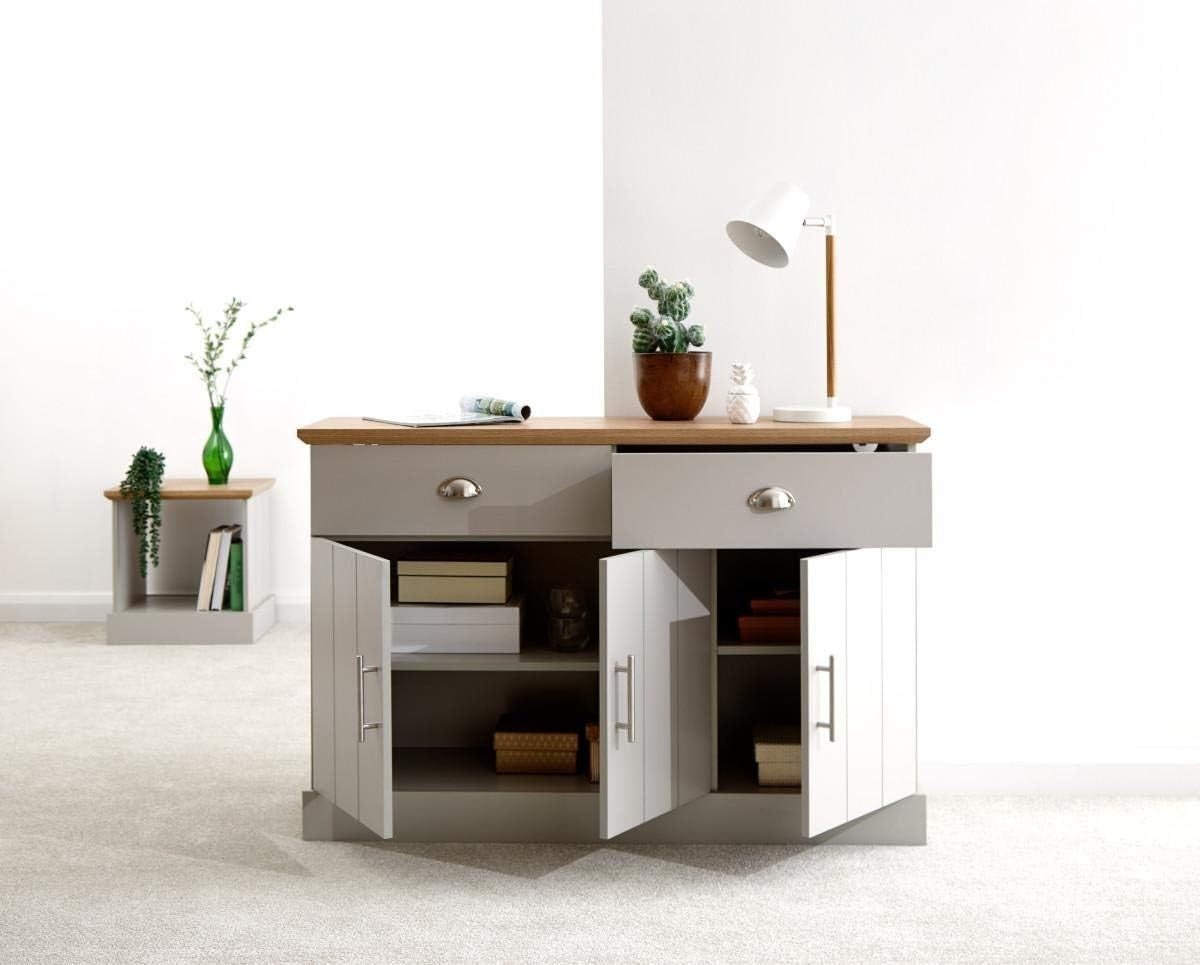 Modern Grey & Oak Sideboard Cabinet with 2 Drawers & 3 Doors – Living Room