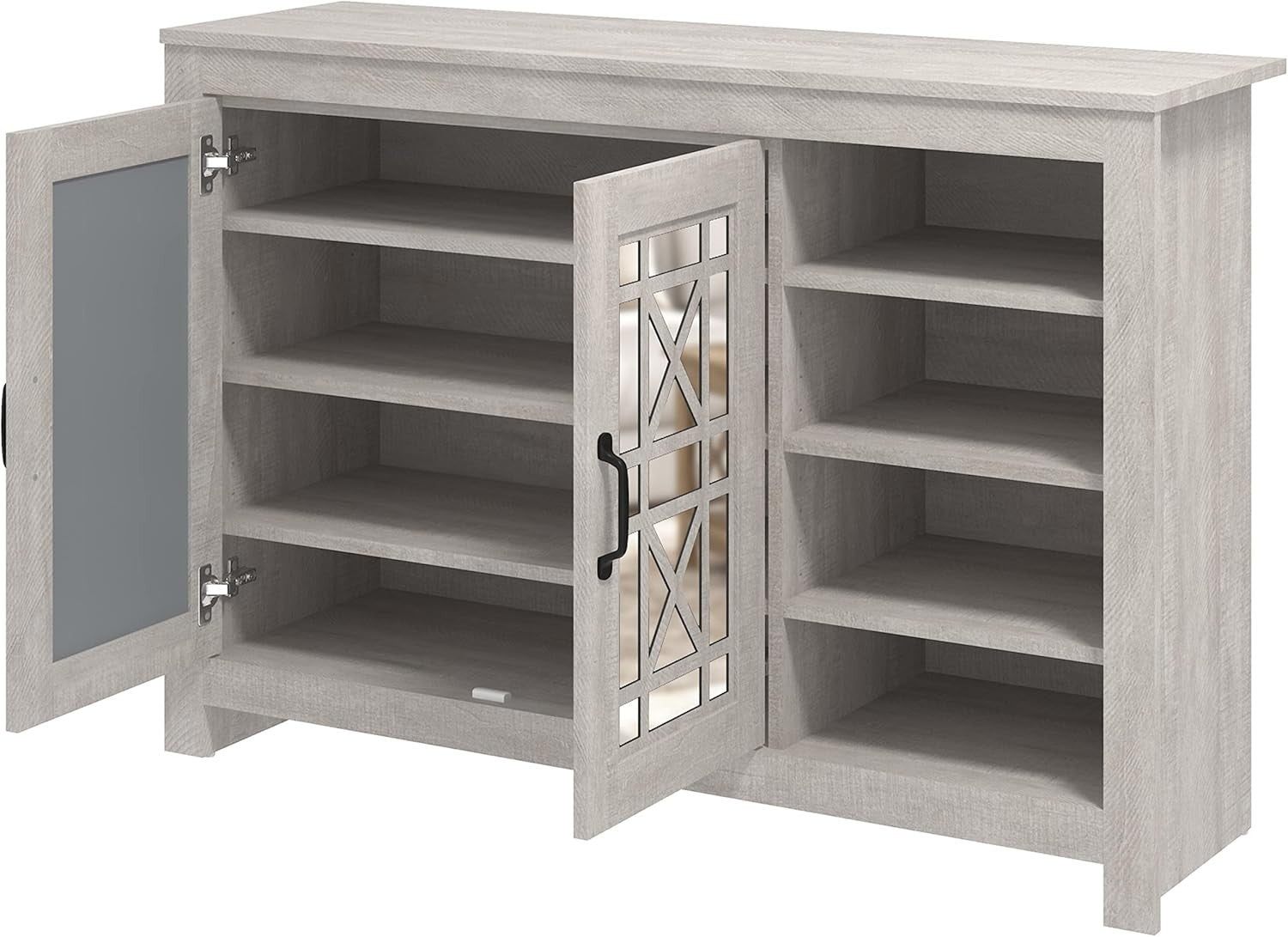 Modern 16 Pair Shoe Cabinet Dusty Grey Oak | 2 Door Storage with Shelves