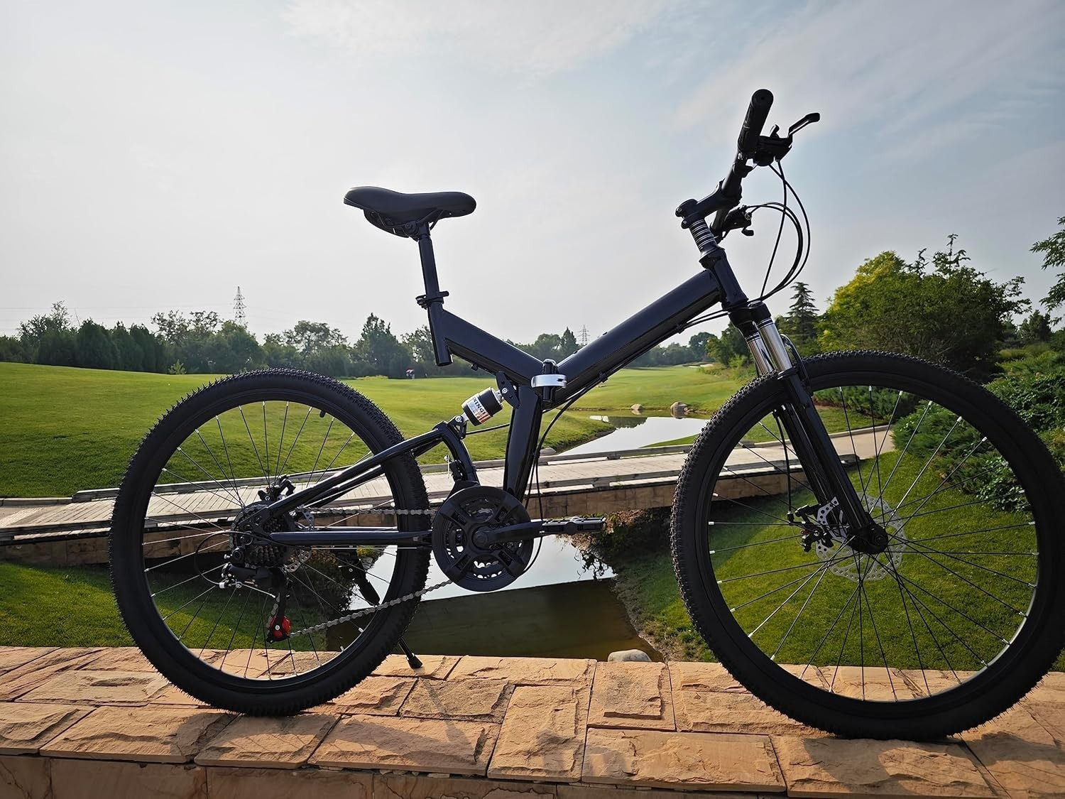 26" Folding Mountain Bike 21 Speed Disc Brakes Carbon Steel Frame Mudguard