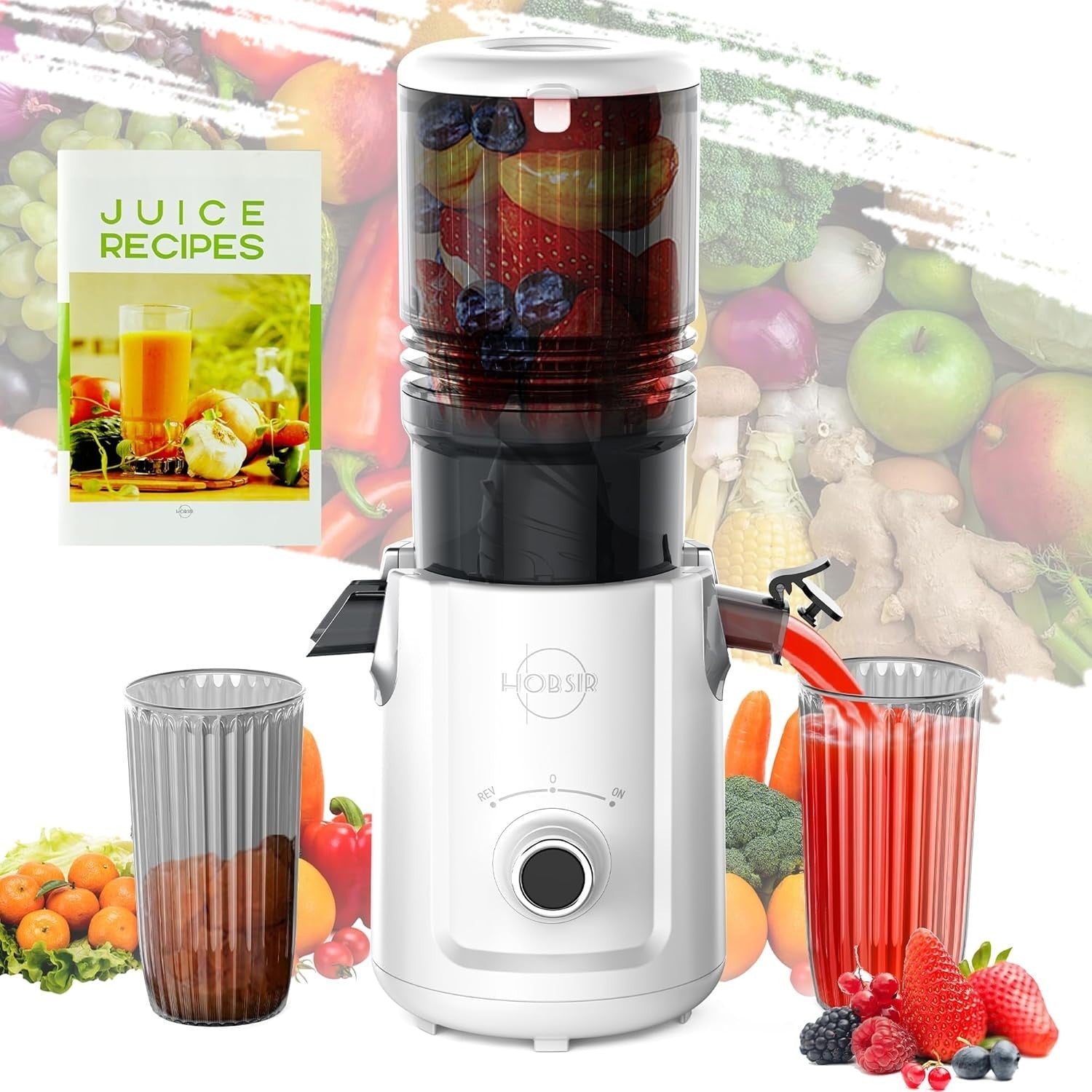 Cold Press Juicer 135mm Whole Fruit Chute Slow Masticating 300W White