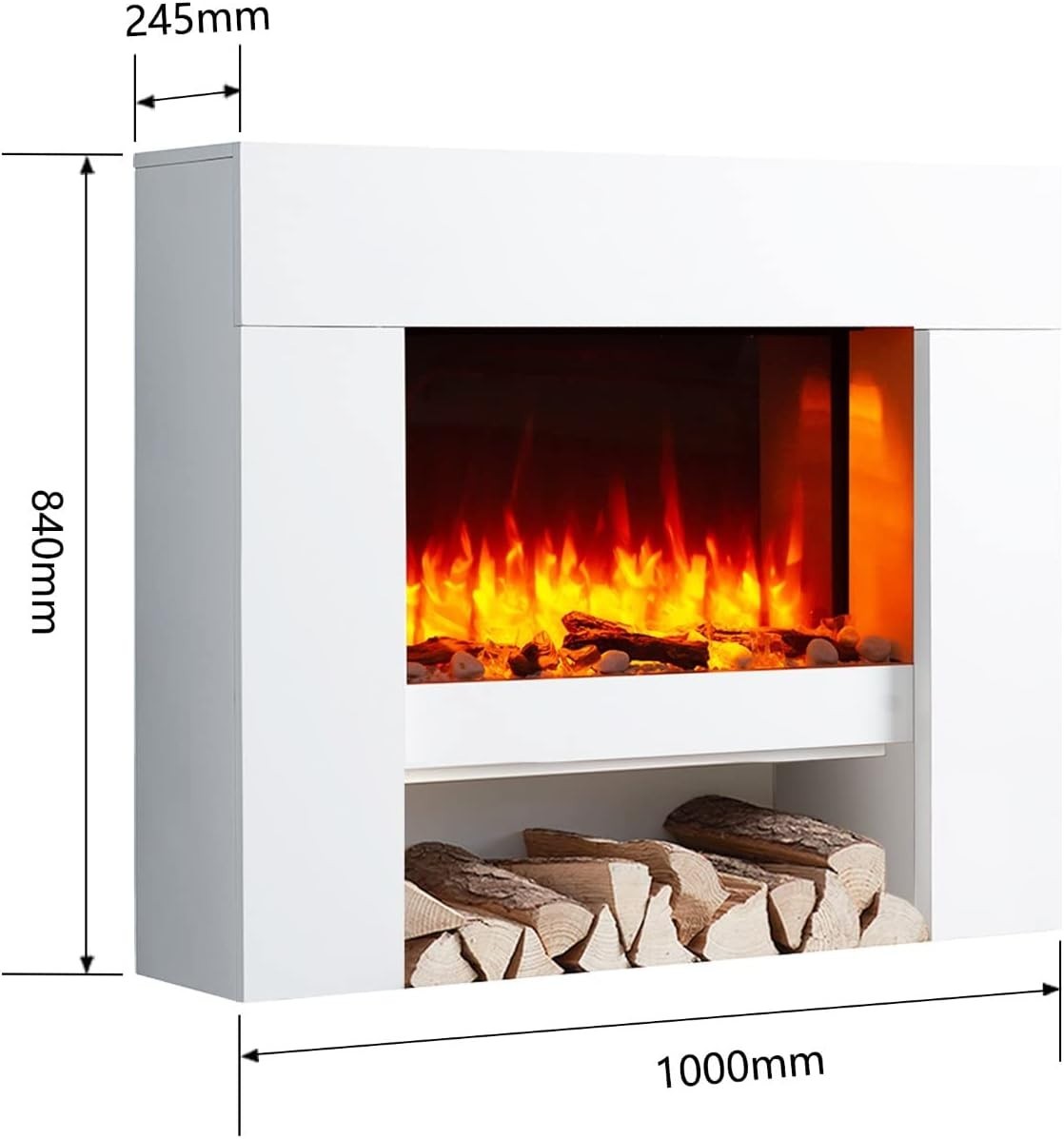 Wall Mounted 1.8kW Electric Fireplace Suite LED Flame Remote Heater