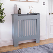 Small Dark Grey Radiator Cover Cabinet | Modern MDF Slatted Heater Cover