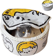 Cat Cave Bed Noodle Cup Warm Hideaway Pet House Non Slip Yellow