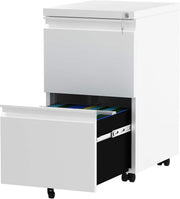 White 2 Drawer Lockable File Cabinet 51x39x71cm Mobile Steel