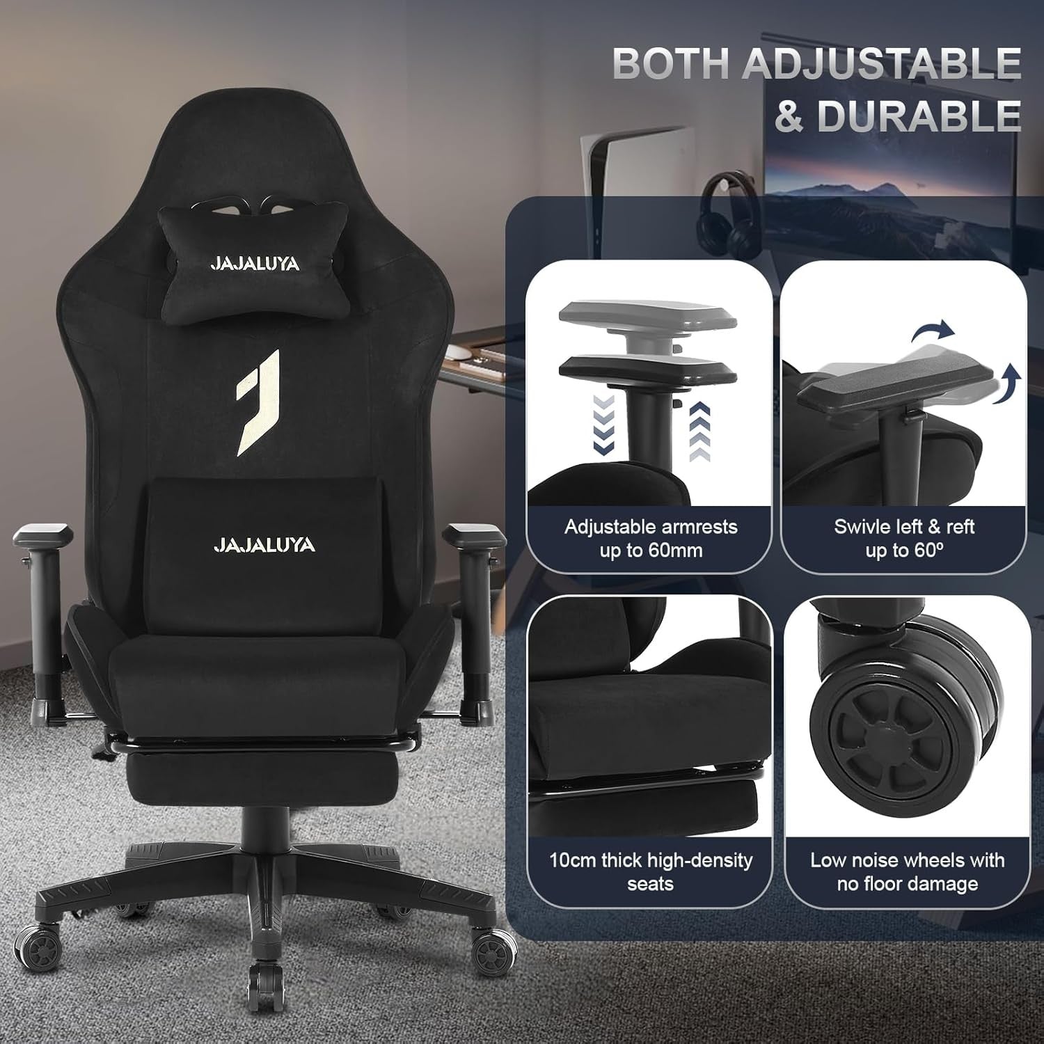 Gaming Chair with Footrest Massage Ergonomic Office Chair Black