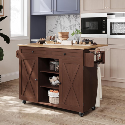 Rolling Kitchen Island Cart Drop Leaf Countertop Storage on Wheels