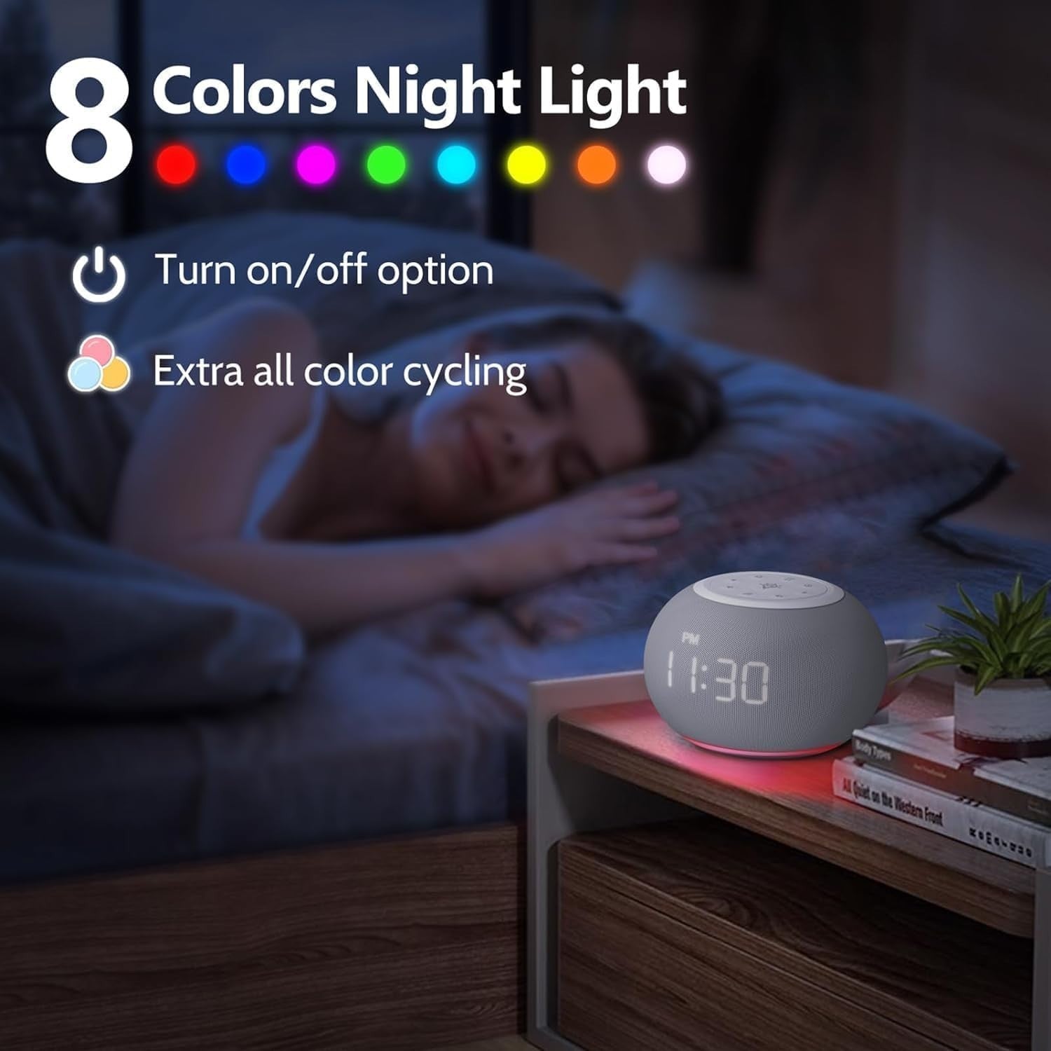 Sound Machine Alarm Clock Night Light Auto Dimming White Noise Timer