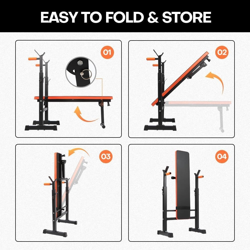 Adjustable Weight Bench With Barbell Rack Incline Decline Home Gym