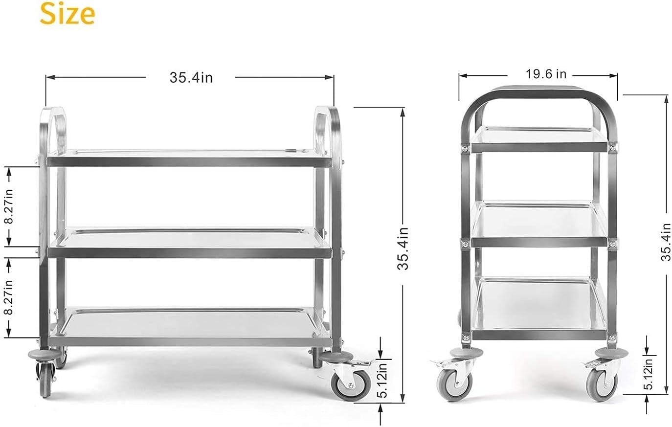 Large Stainless Steel Kitchen Trolley on Wheels 3 Tier Heavy Duty Storage