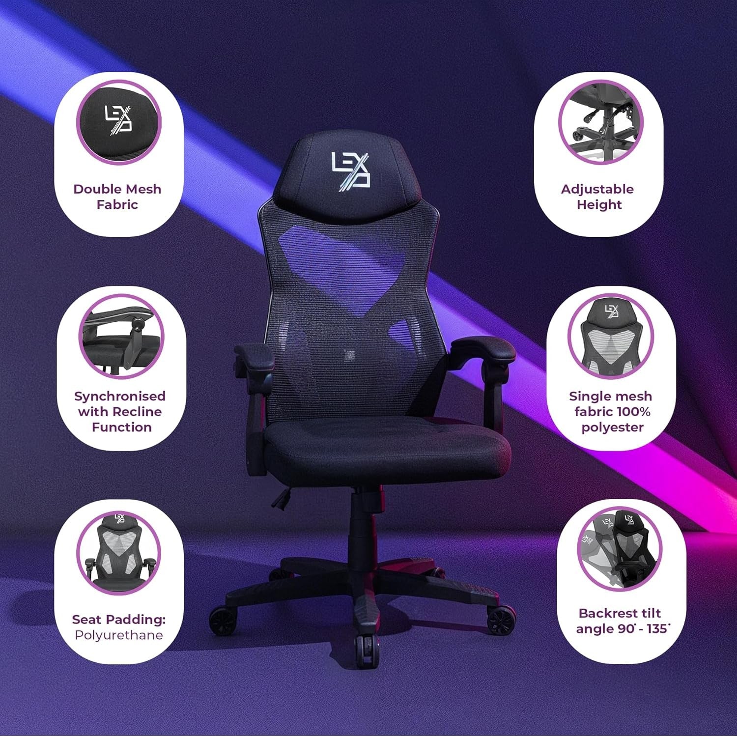 Ergonomic Gaming Chair Mesh Office Chair Reclining Swivel Black
