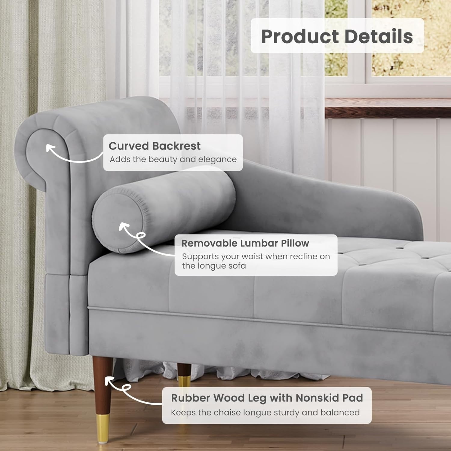 Luxury Grey Velvet Chaise Lounge Sofa Left Armrest – Space-Saving & Comfy