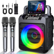 Karaoke Machine with 2 Wireless Mics Bluetooth PA Speaker LED