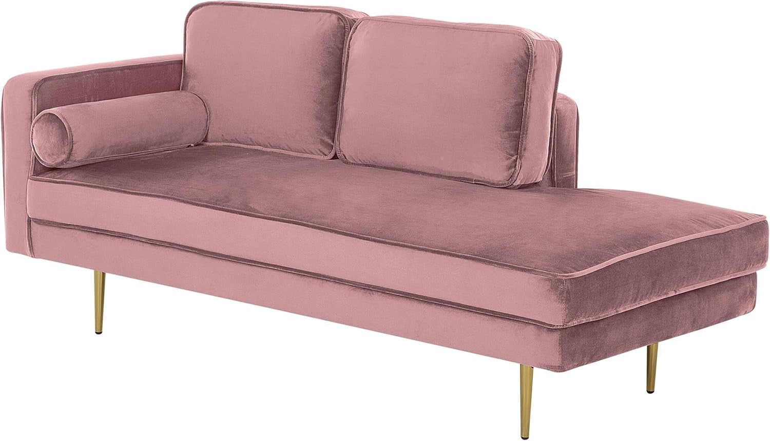 Pink Velvet Chaise Lounge Sofa | Gold Metal Legs, Glam Compact Seating