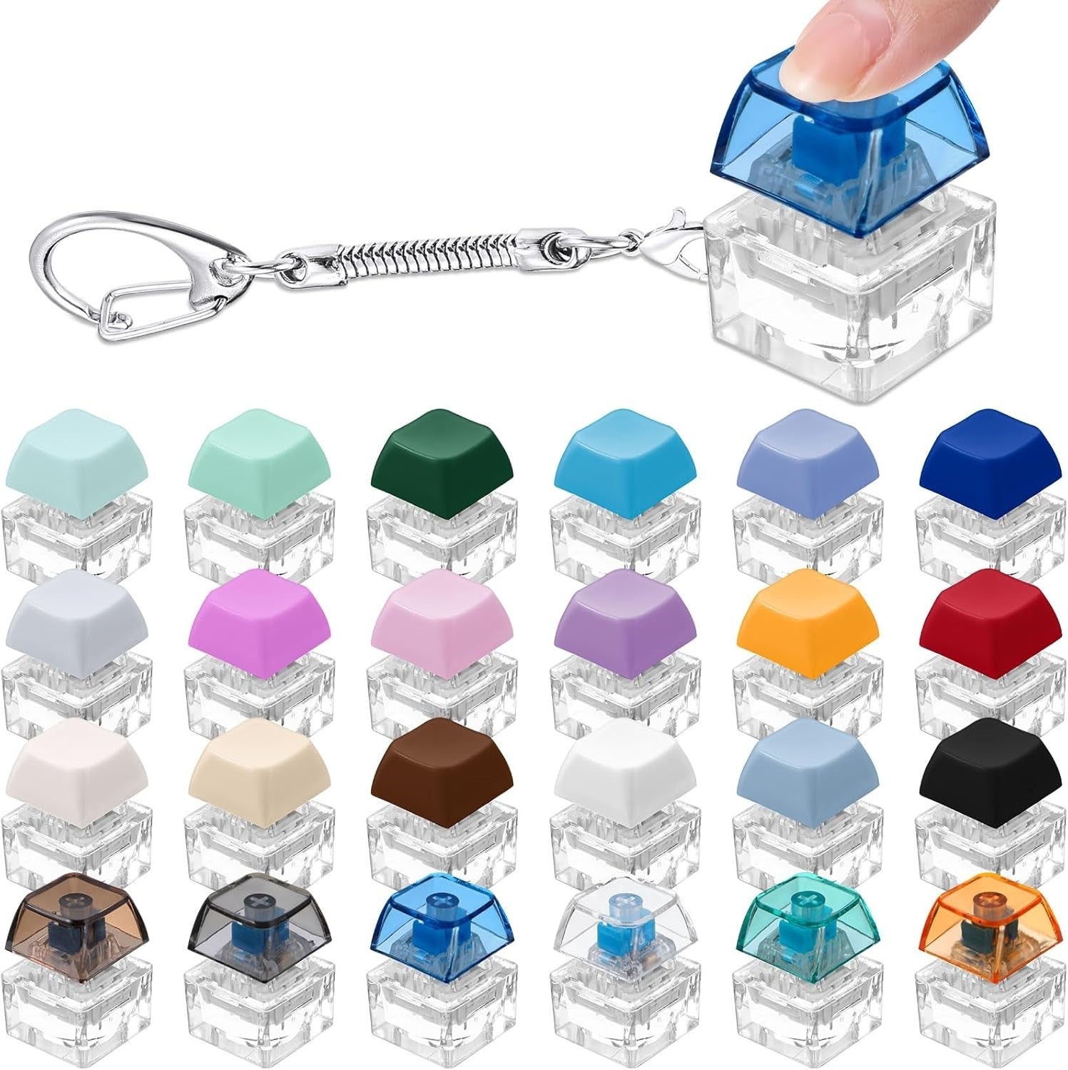 24pcs Transparent Keyboard Clicker Fidget Keychain Stress Relief Toy
