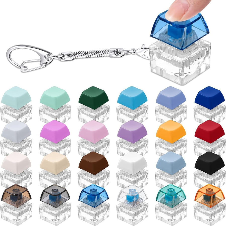 24pcs Transparent Keyboard Clicker Fidget Keychain Stress Relief Toy