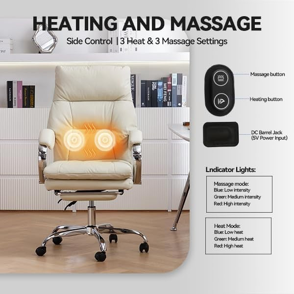 Heated Massage Office Chair Recliner Footrest Ergonomic High Back White