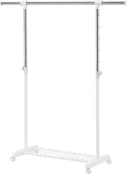 Heavy Duty Adjustable Clothes Rail with Wheels & Shelf – White