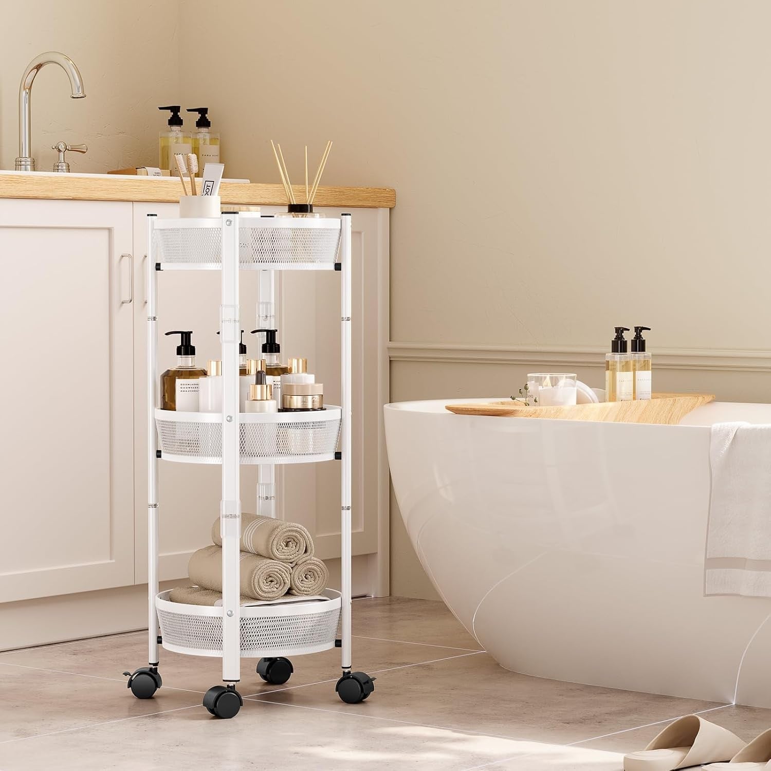 3 Tier Foldable Rolling Storage Cart Metal Utility Trolley Wheels