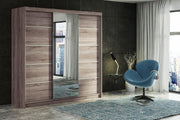 Modern Sliding Door Wardrobe with Mirror, 200cm, 8 Drawers, Floor Mount