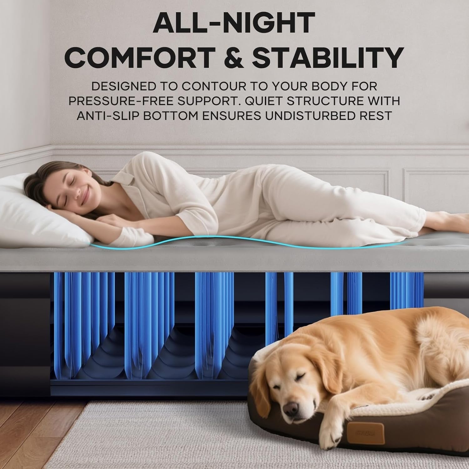 Luxury King Air Mattress Built-In Pump 46cm High Flocked Guest Bed